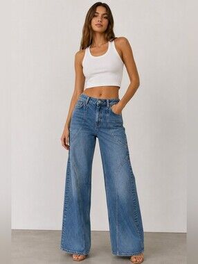 Baykan Denim Curved Panel Wide Leg Women's Jeans